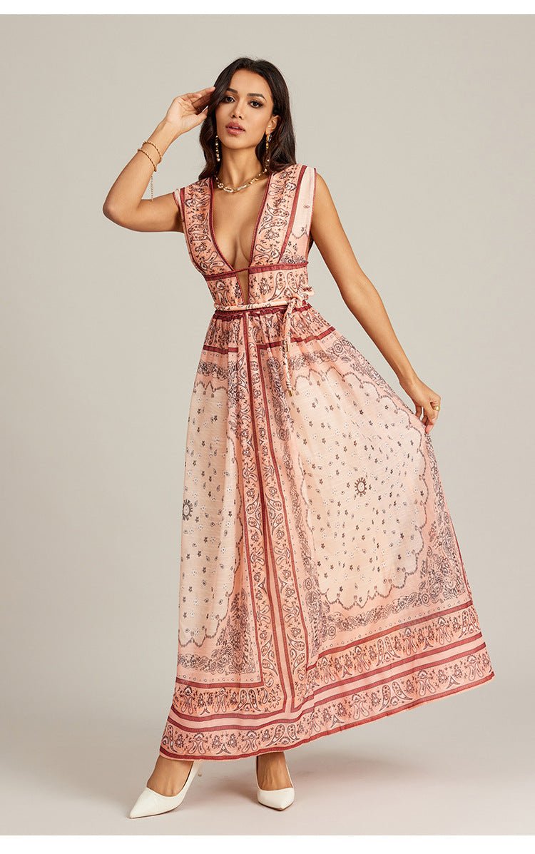 Vacation Style Vintage Printed Long Dress.