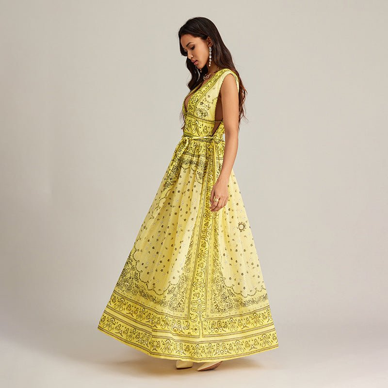 Vacation Style Vintage Printed Long Dress.