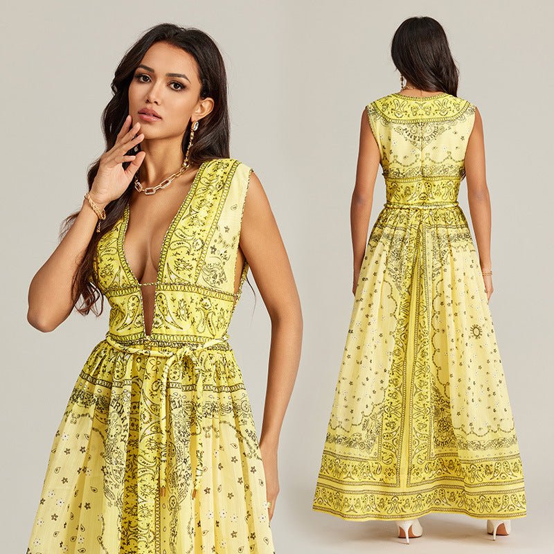 Vacation Style Vintage Printed Long Dress.