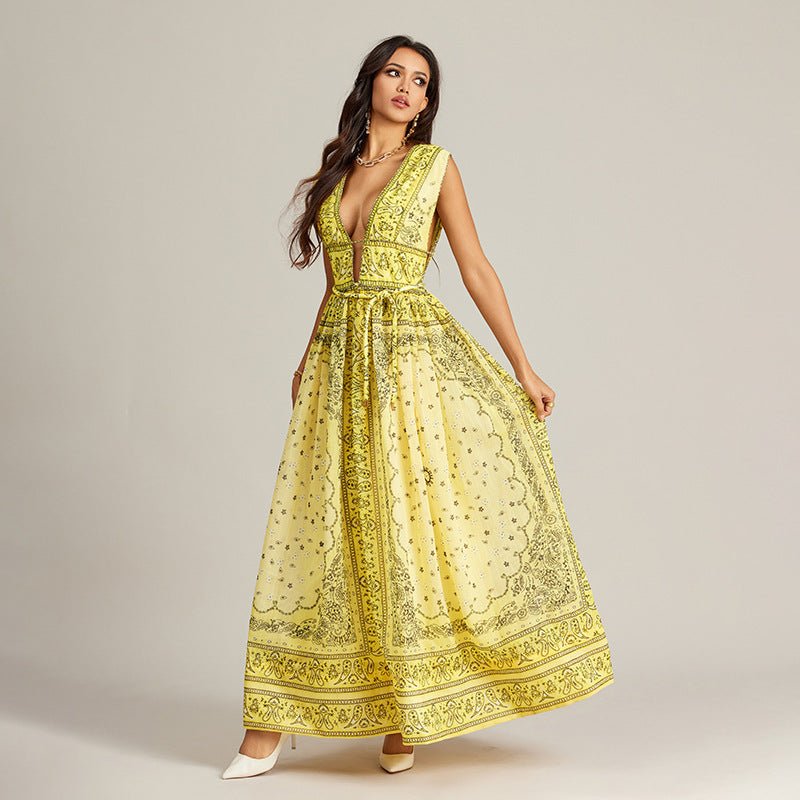 Vacation Style Vintage Printed Long Dress.