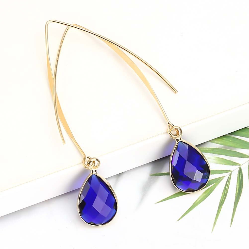 Water Drop Vintage Long Crystal Glass Earrings.