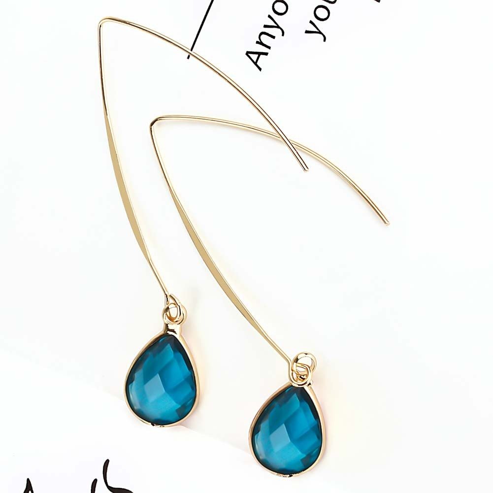 Water Drop Vintage Long Crystal Glass Earrings.