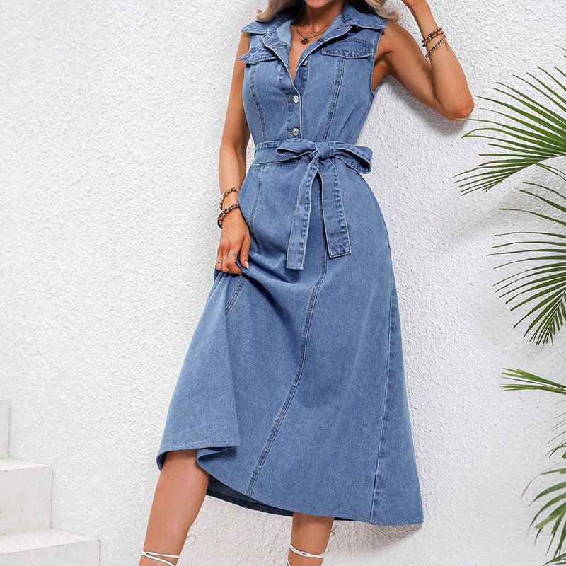 Women's Clothing Retro Waist-controlled Slimming Denim Dress.