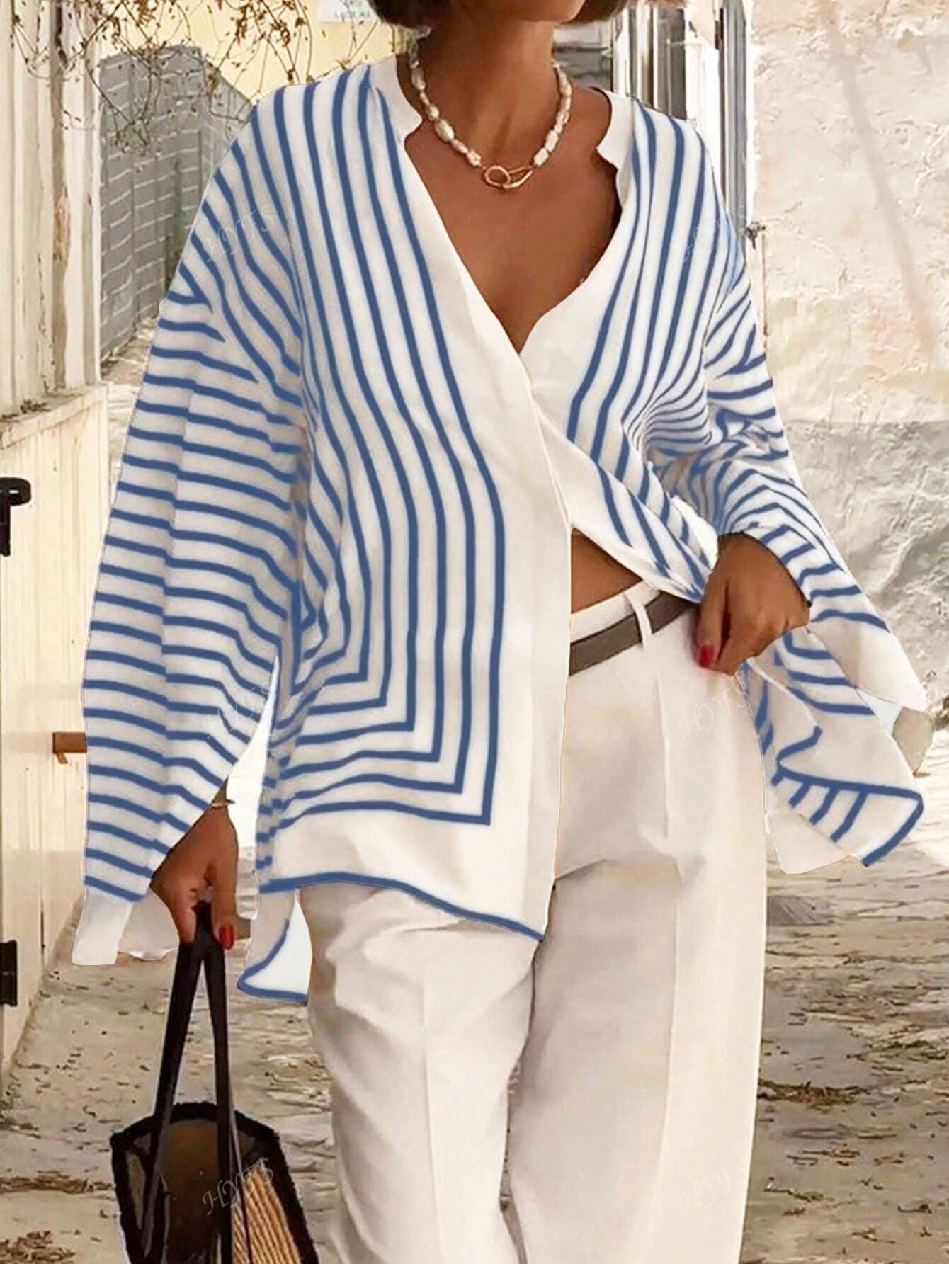 Women's Fashion Elegant Casual Loose Fit Striped Blouse.