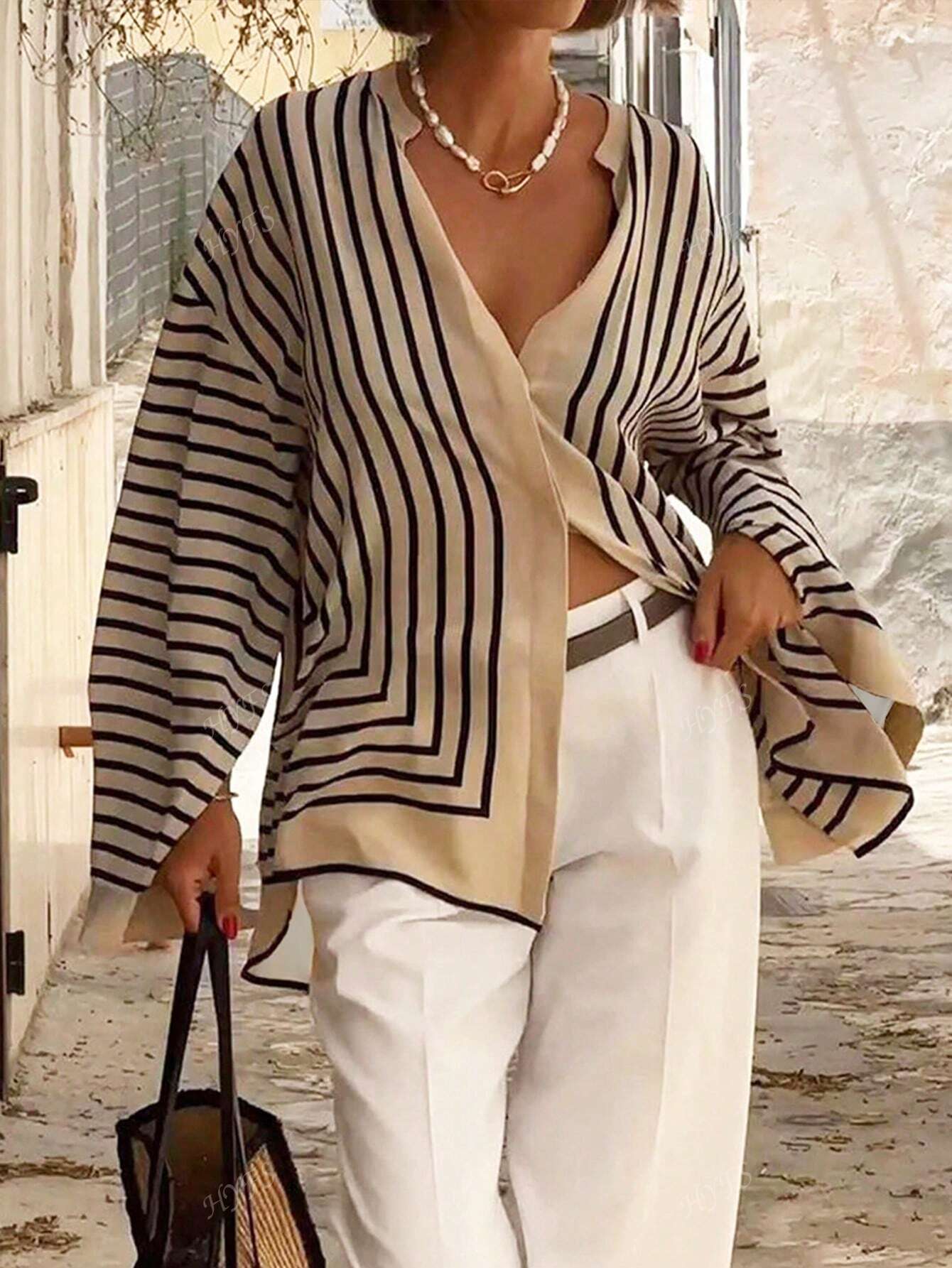 Women's Fashion Elegant Casual Loose Fit Striped Blouse.