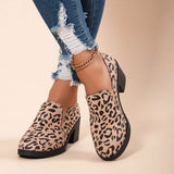 Women's Fashion Leopard Print Chunky Heel Shoes.