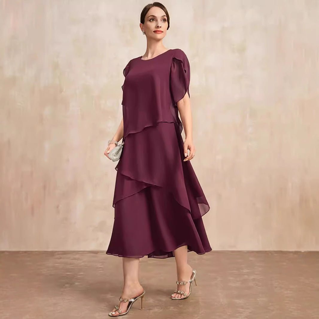 Women's Loose Belly-covering Layers Of Chiffon Dress.