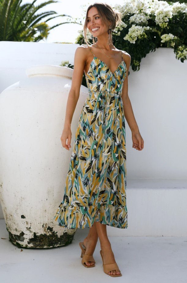 Women's Off Shoulder Boho Sling Print Dress.