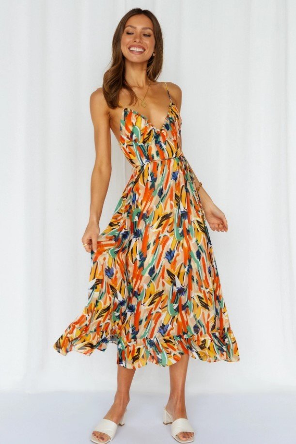 Women's Off Shoulder Boho Sling Print Dress.