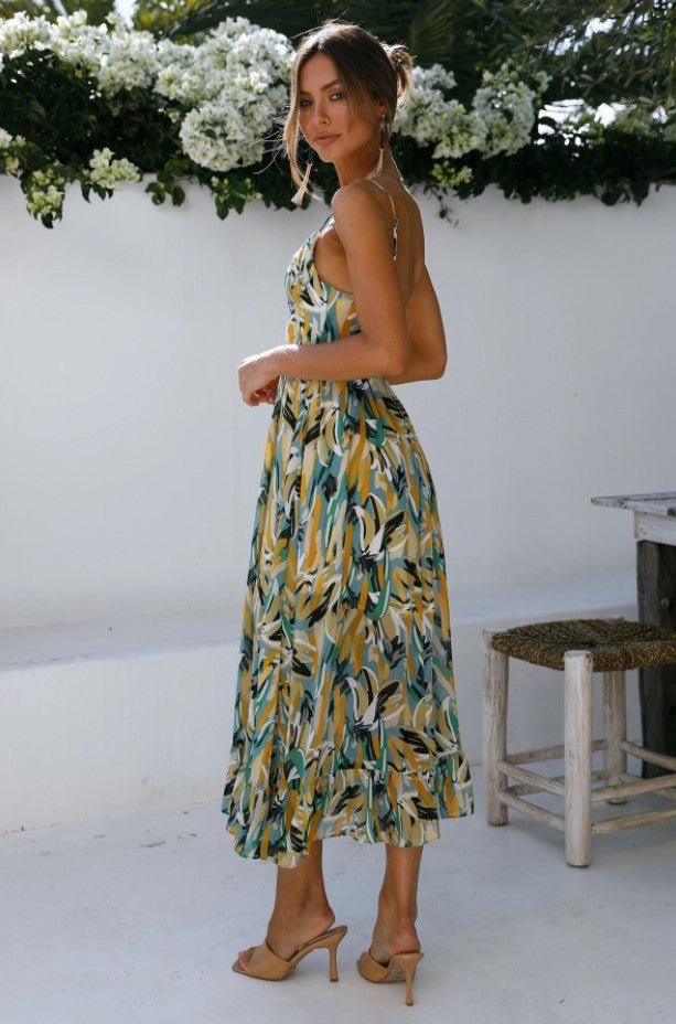 Women's Off Shoulder Boho Sling Print Dress.