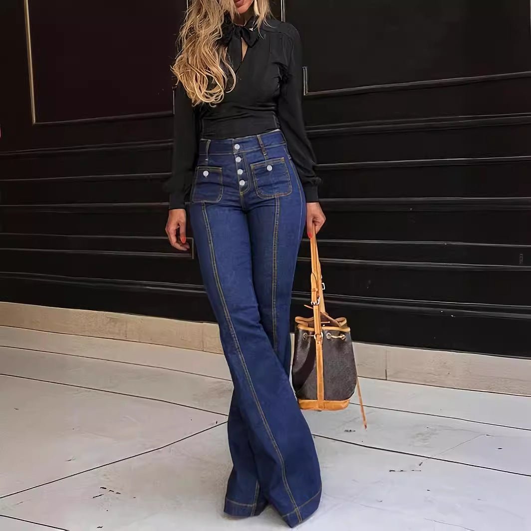 Women's Patchwork Jeans Slim Fit Slimming Stretch Flared Pants.