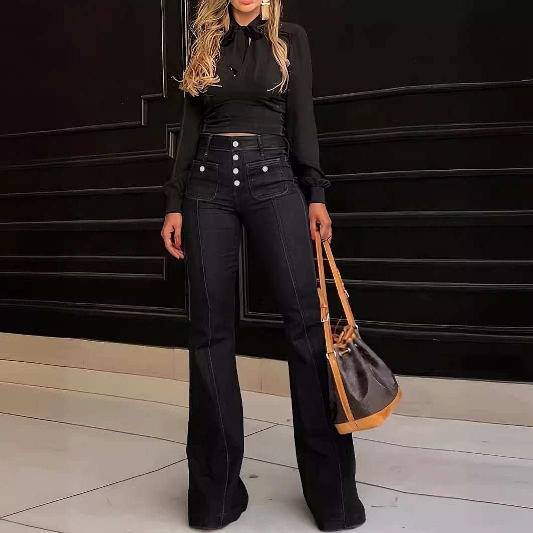Women's Patchwork Jeans Slim Fit Slimming Stretch Flared Pants.