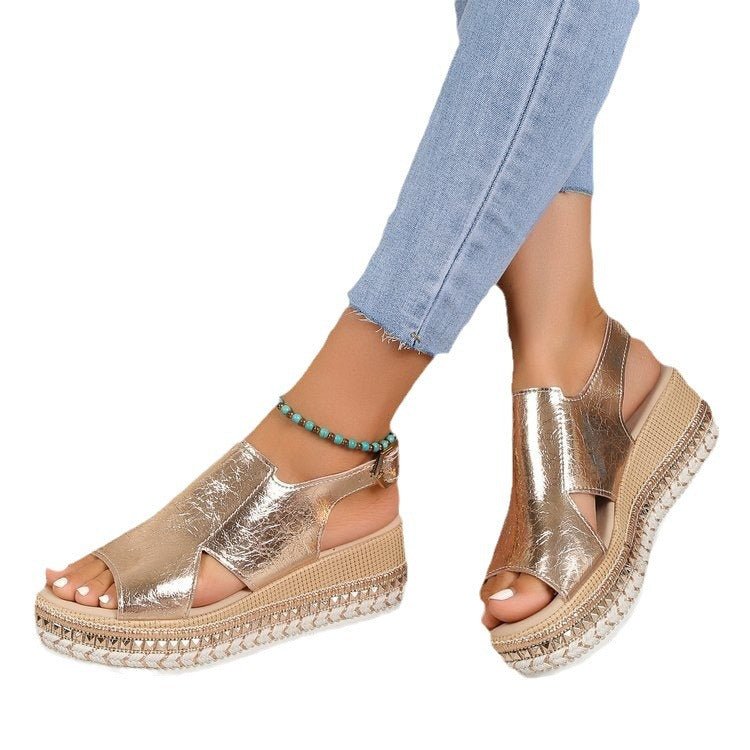 Women's Plus Size Rope Bottom Platform Sandals.