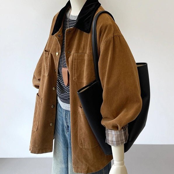Women's Retro Coffee Color Multi-pocket Coat.