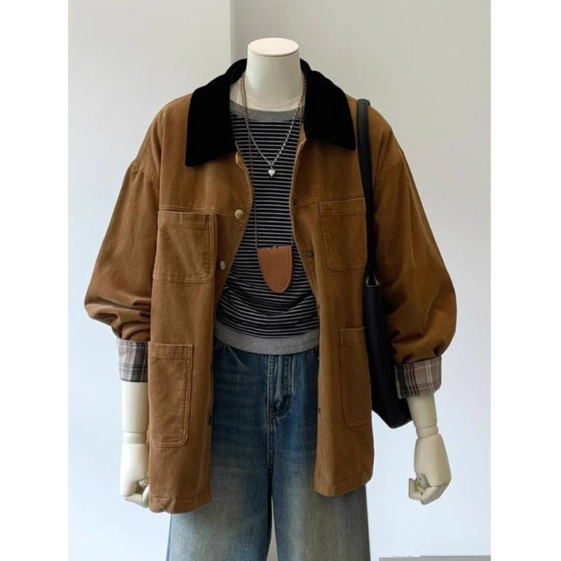 Women's Retro Coffee Color Multi-pocket Coat.