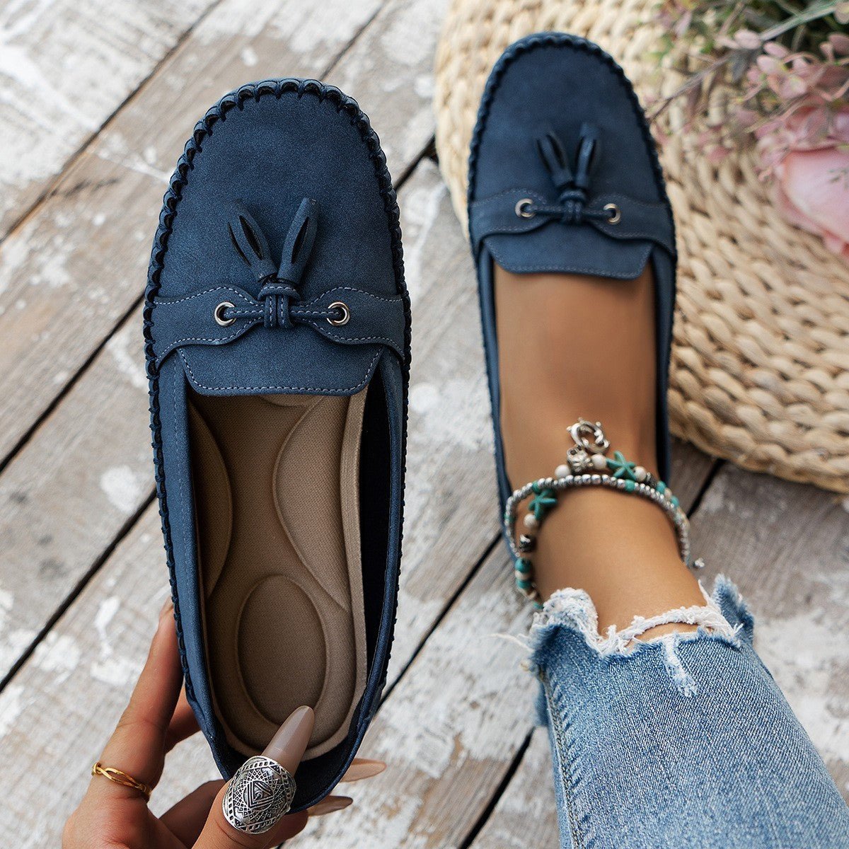Women's Round Head Loafers Fashion Non-slip Soft Comfortable Flats Shoes.