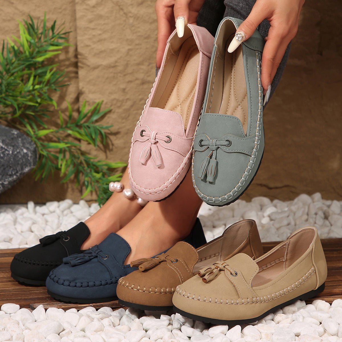 Women's Round Head Loafers Fashion Non-slip Soft Comfortable Flats Shoes.