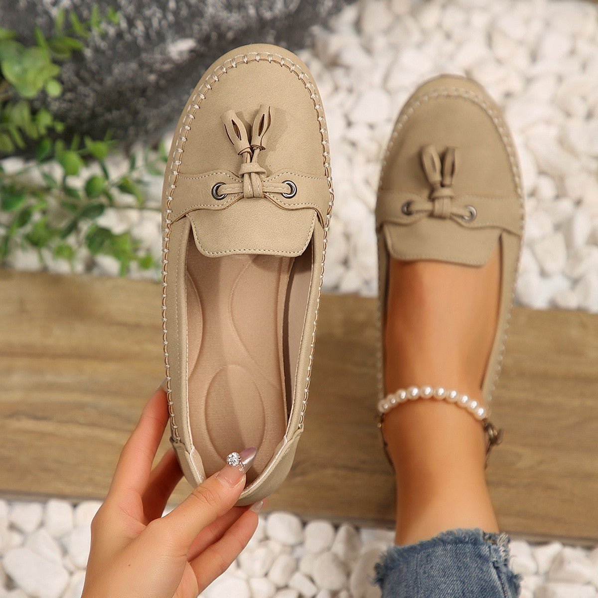Women's Round Head Loafers Fashion Non-slip Soft Comfortable Flats Shoes.