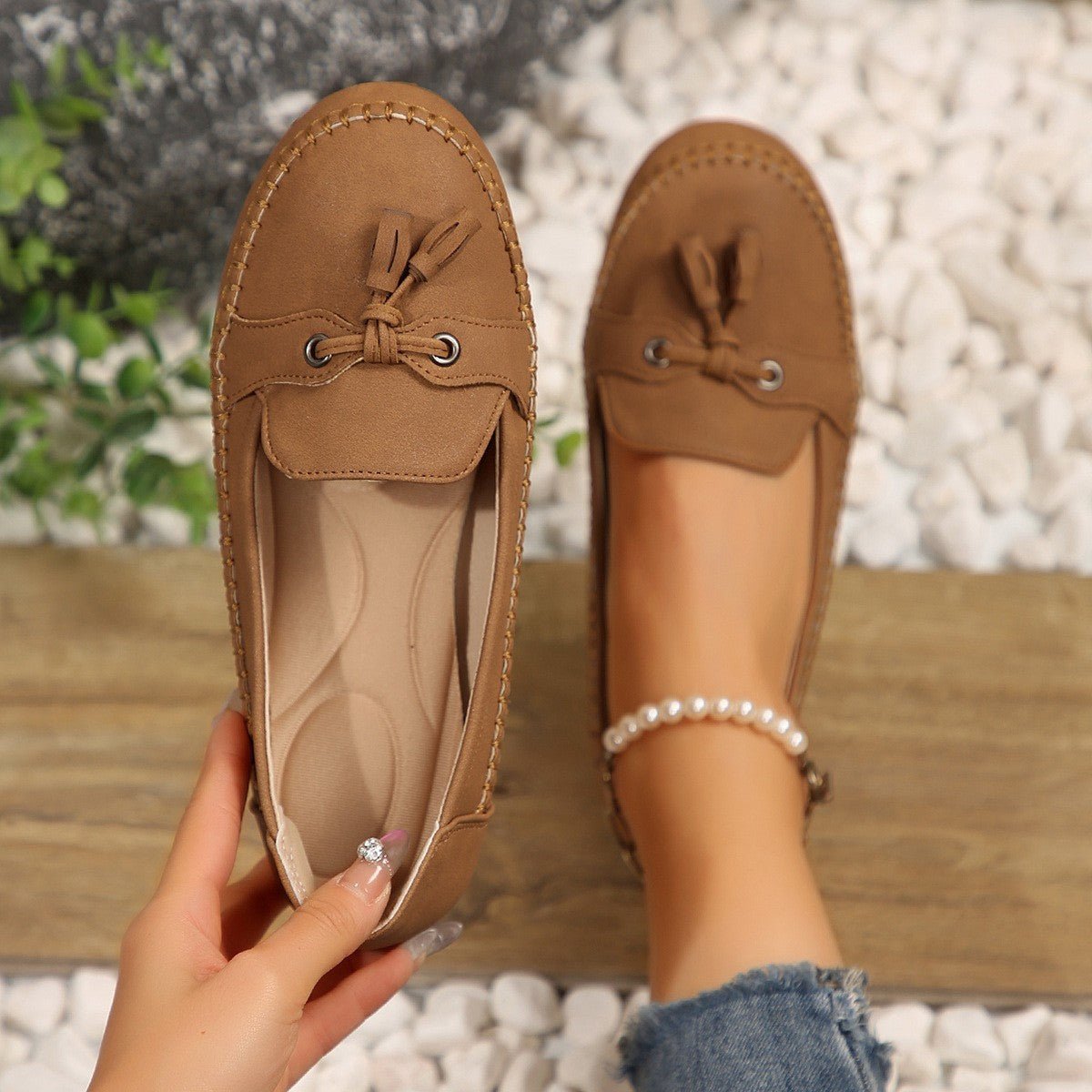 Women's Round Head Loafers Fashion Non-slip Soft Comfortable Flats Shoes.