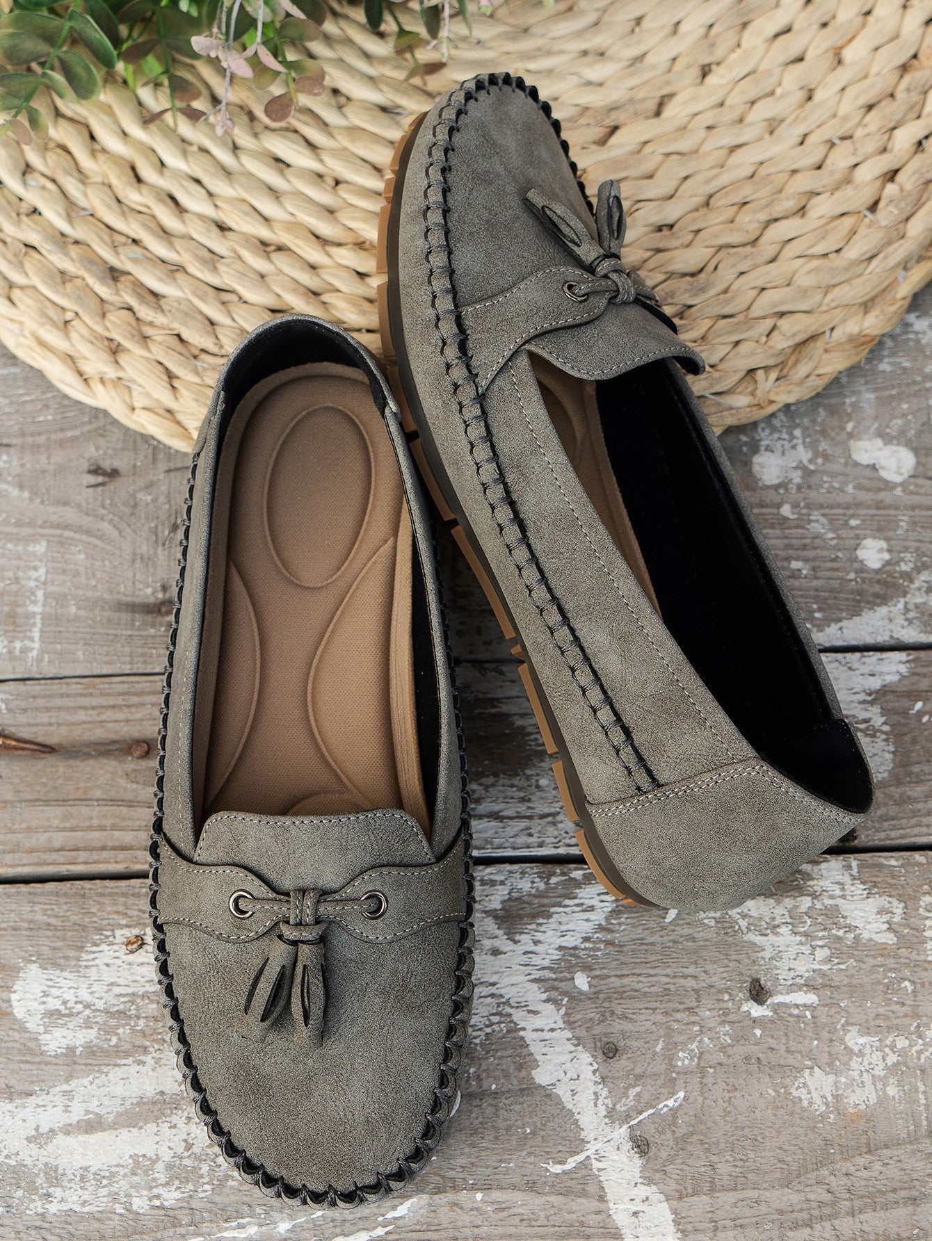 Women's Round Head Loafers Fashion Non-slip Soft Comfortable Flats Shoes.