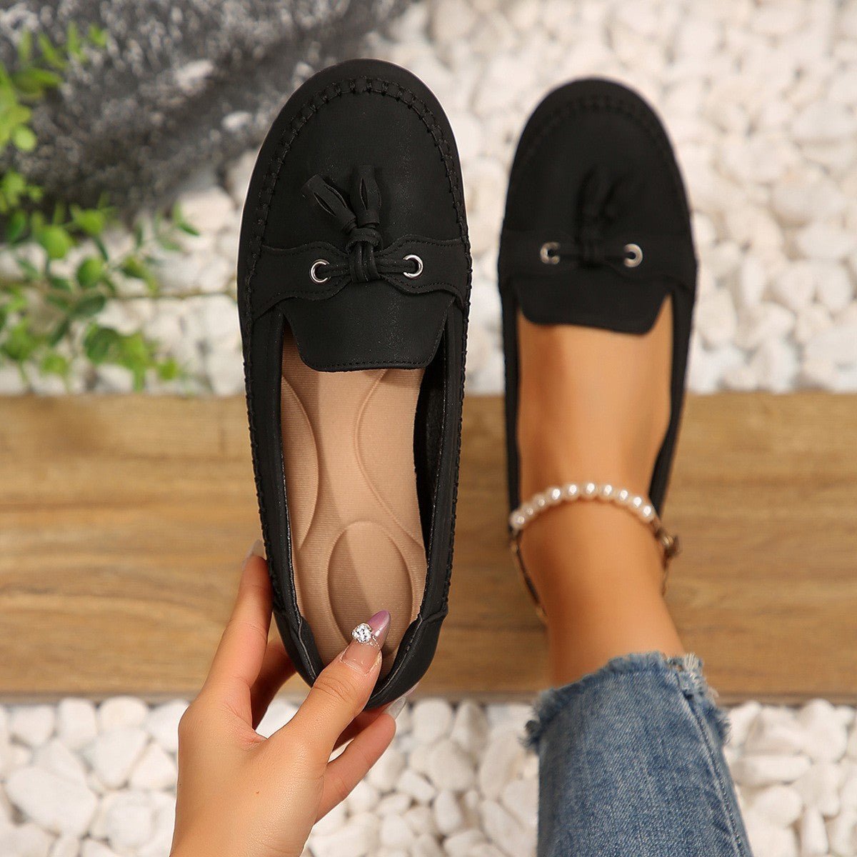 Women's Round Head Loafers Fashion Non-slip Soft Comfortable Flats Shoes.