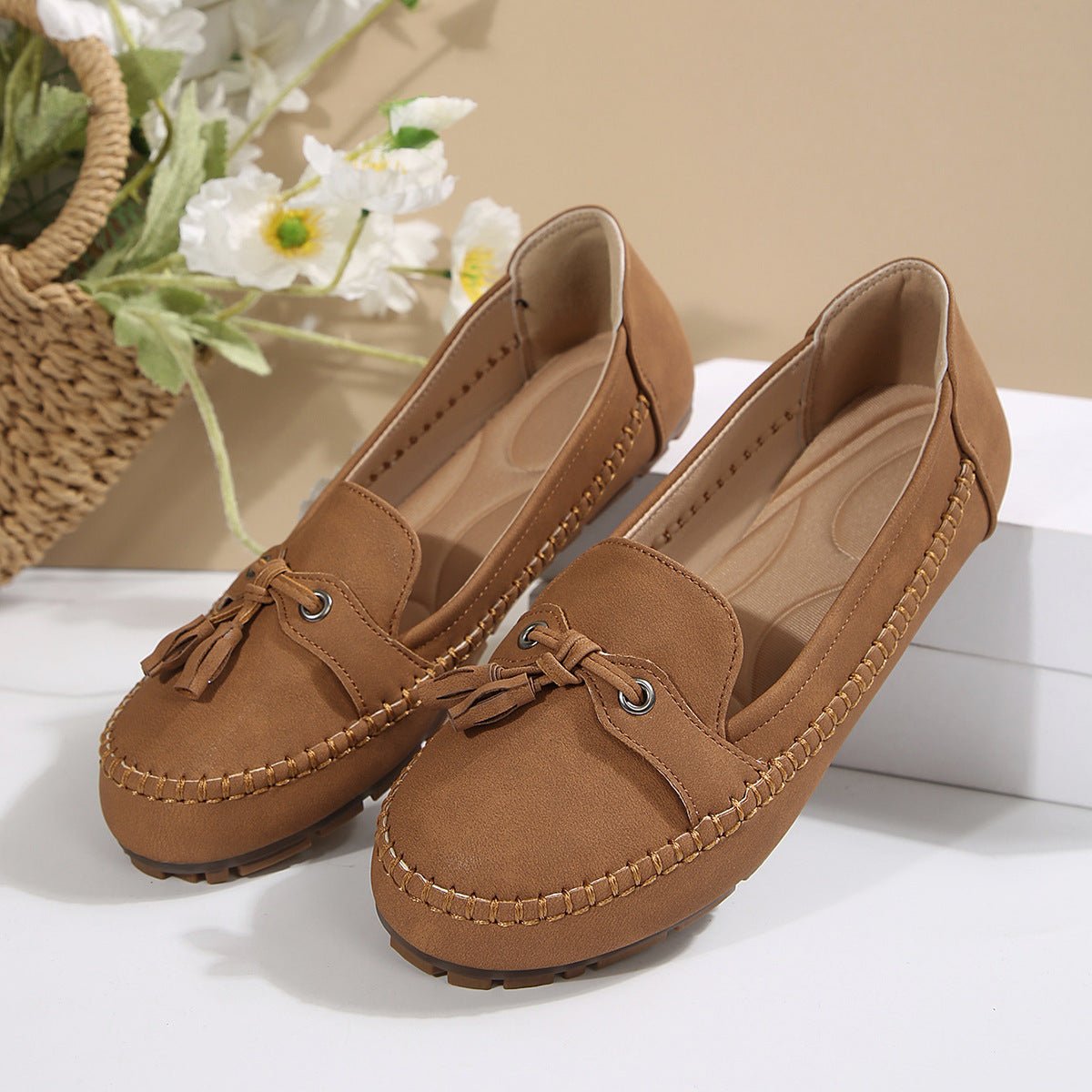Women's Round Head Loafers Fashion Non-slip Soft Comfortable Flats Shoes.