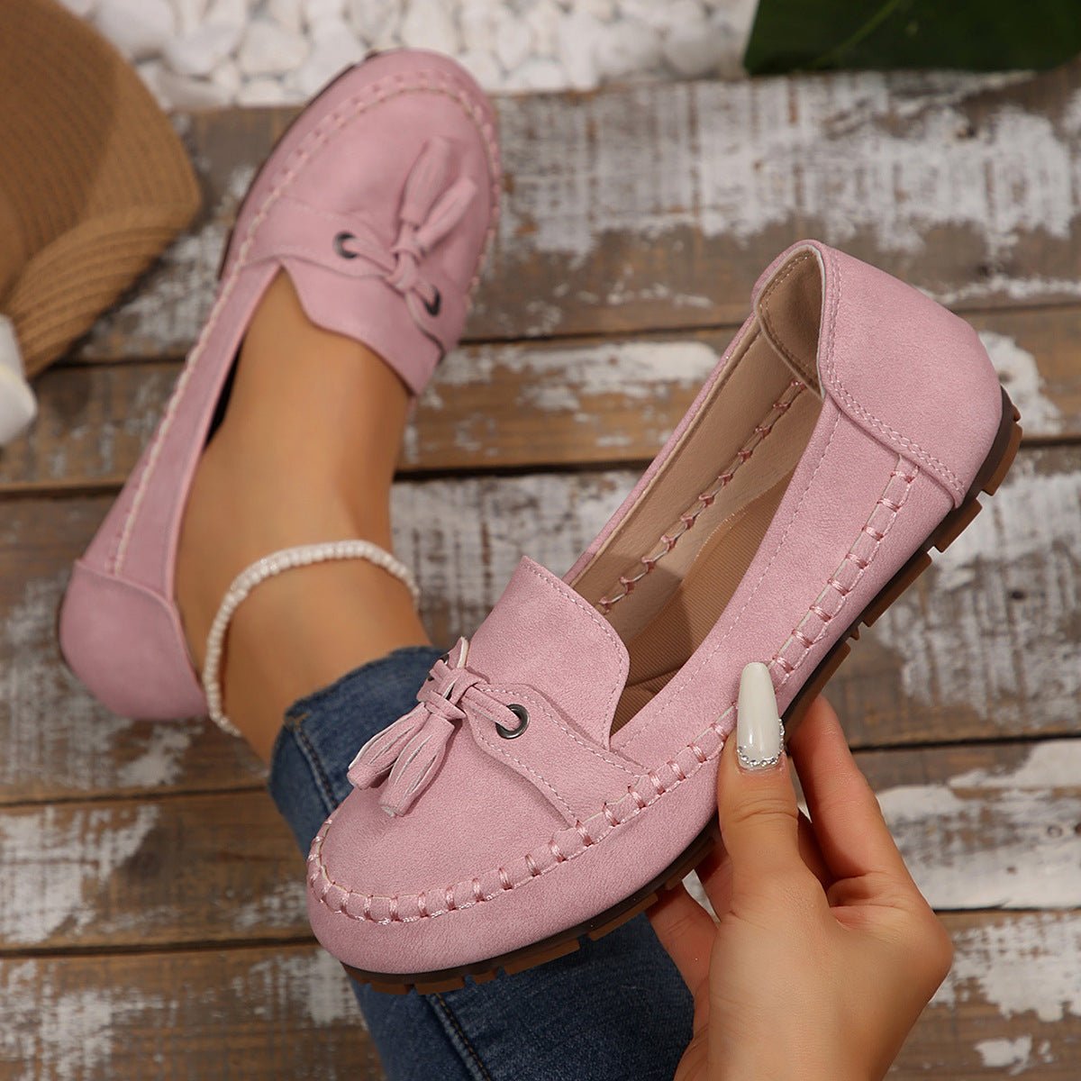 Women's Round Head Loafers Fashion Non-slip Soft Comfortable Flats Shoes.