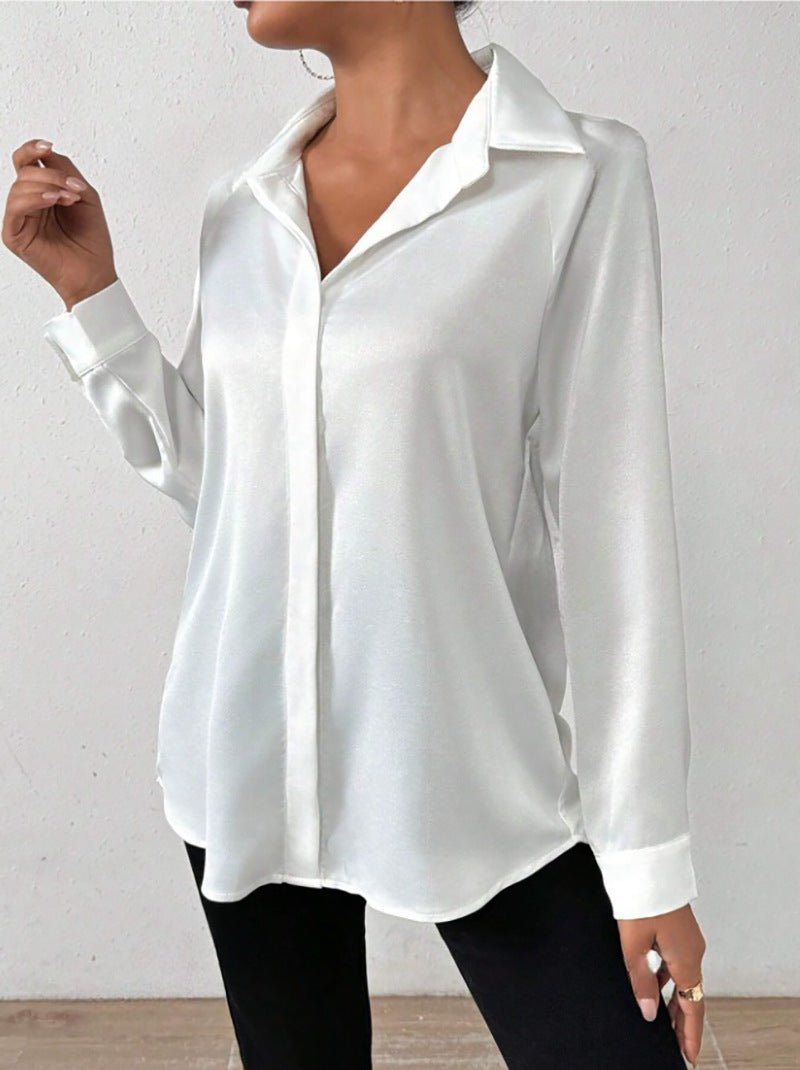 Women's Satin Silk-like Long-sleeved Shirt.