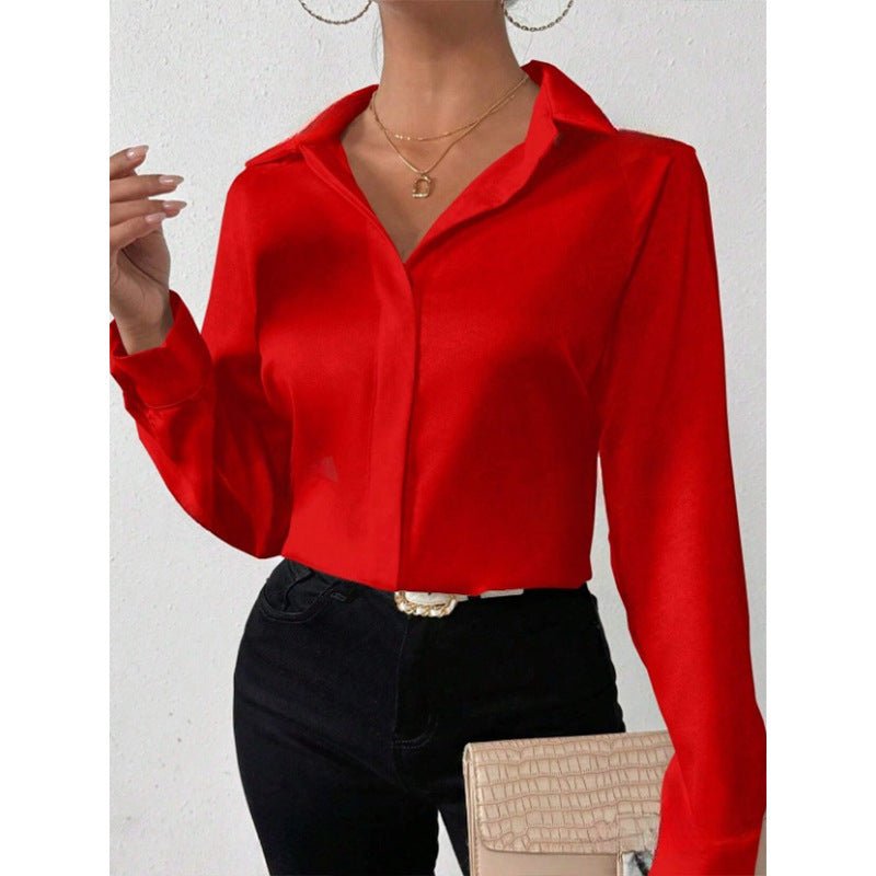 Women's Satin Silk-like Long-sleeved Shirt.