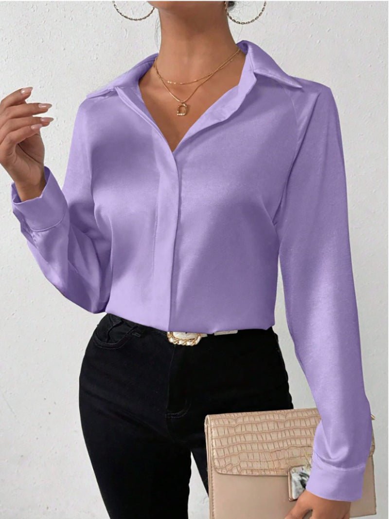 Women's Satin Silk-like Long-sleeved Shirt.