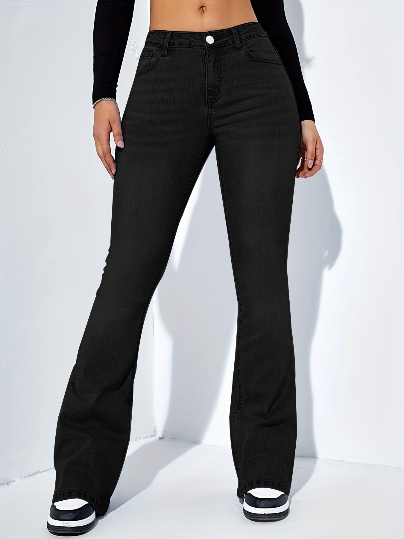 Women's Slim-fit Jeans Pants With Flared Design Fashion Casual High Waist Stretch Trousers.
