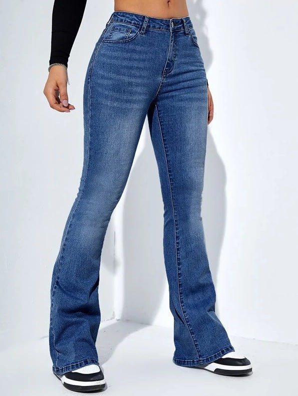 Women's Slim-fit Jeans Pants With Flared Design Fashion Casual High Waist Stretch Trousers.