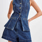 Denim Fashion Casual Sleeveless Women's Suit.