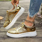 Chaussures plates à lacets tendance avec paillettes, chaussures de sport décontractées à semelle épaisse et bout rond pour femmes, baskets de marche antidérapantes