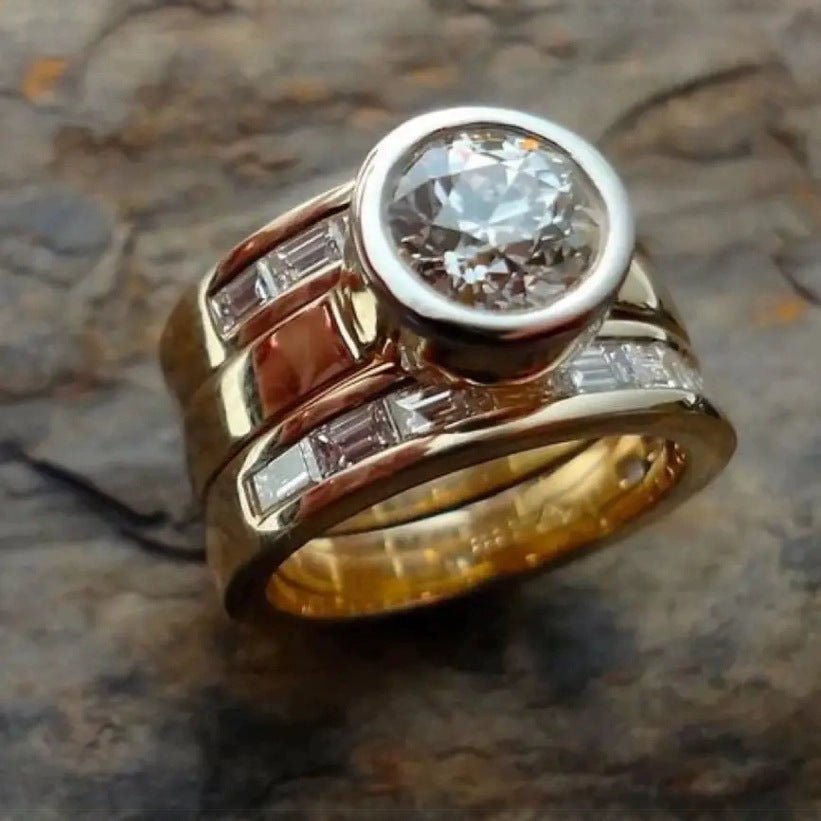 18K Gold Inlaid Zirconium Engagement Ring.