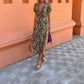 Summer V-neck Short-sleeved Dress Fashion Flowers Printed Slim Beach Dresses For Women Clothing.