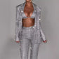 3pcs Shiny Long-sleeved Suit With Bra Lapel Blazer And Straight-leg Trousers Fashion Party Jacket Set For Women Clothing.