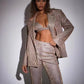 3pcs Shiny Long-sleeved Suit With Bra Lapel Blazer And Straight-leg Trousers Fashion Party Jacket Set For Women Clothing.
