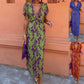 Summer V-neck Short-sleeved Dress Fashion Flowers Printed Slim Beach Dresses For Women Clothing.