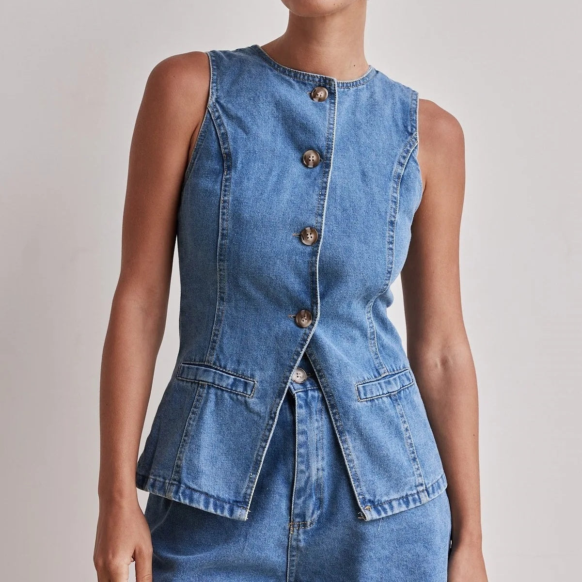 Denim Fashion Casual Sleeveless Women's Suit.