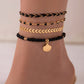 4pcs Set Bohemian Woven Rope Foot Chain For Men And Women Geometric Alloy Black Beads Dropping Oil Anklet Set Summer Fashion Jewelry.