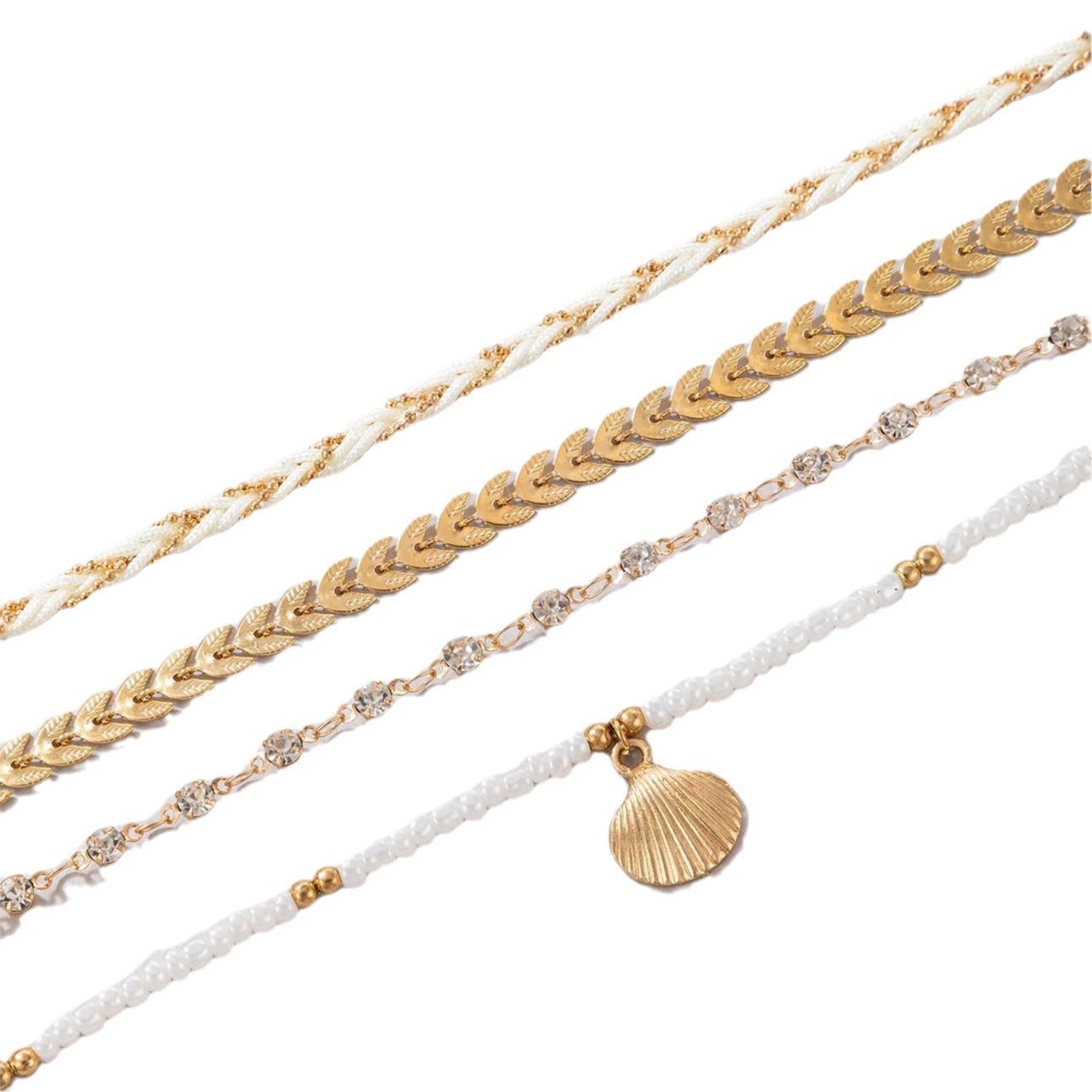 4pcs Set Bohemian Woven Rope Foot Chain For Men And Women Geometric Alloy Black Beads Dropping Oil Anklet Set Summer Fashion Jewelry.