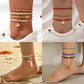 4pcs Set Bohemian Woven Rope Foot Chain For Men And Women Geometric Alloy Black Beads Dropping Oil Anklet Set Summer Fashion Jewelry.