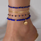 4pcs Set Bohemian Woven Rope Foot Chain For Men And Women Geometric Alloy Black Beads Dropping Oil Anklet Set Summer Fashion Jewelry.