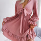Summer Dresses Solid Color V-neck Long Sleeve Dress For Women Sexy V-neck Lace Up A-line Dress Women's Beach Dress.