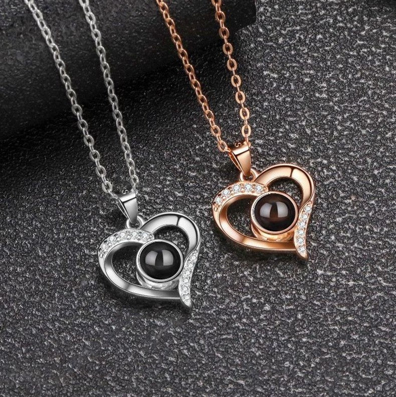 925 Silver Necklace Female Personality Projection Color Photo I Love You  Language Gifts.
