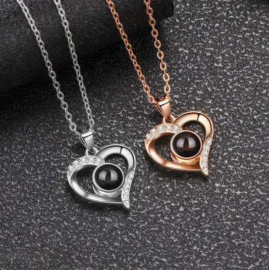 925 Silver Necklace Female Personality Projection Color Photo I Love You  Language Gifts.