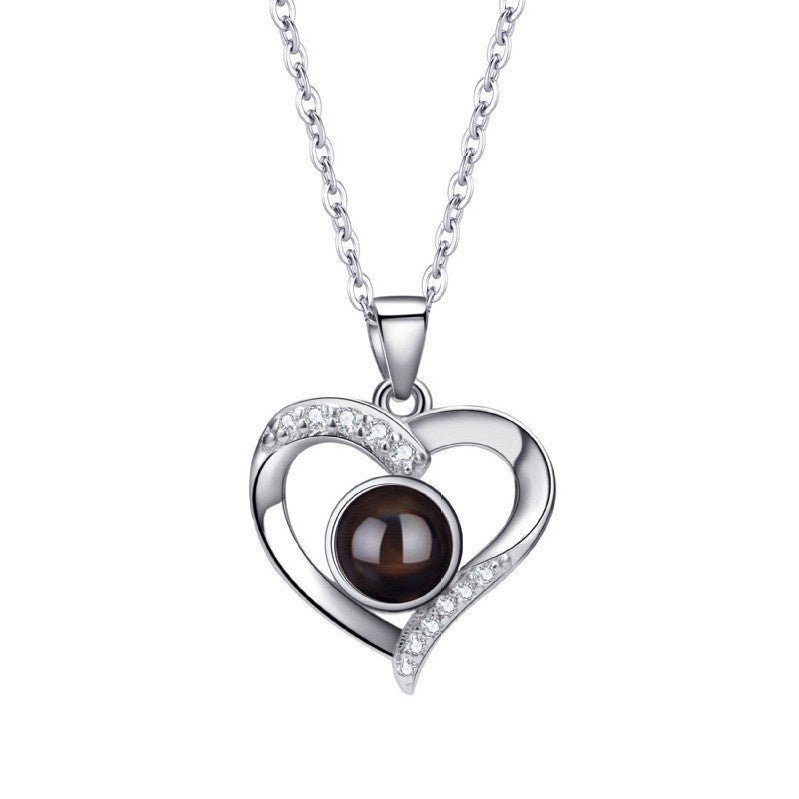 925 Silver Necklace Female Personality Projection Color Photo I Love You  Language Gifts.