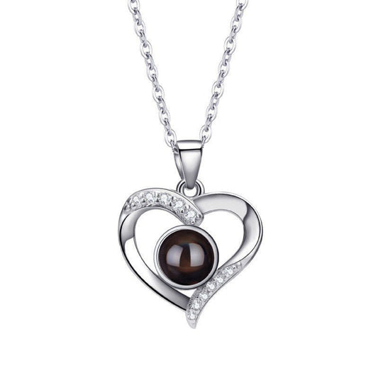 925 Silver Necklace Female Personality Projection Color Photo I Love You  Language Gifts.