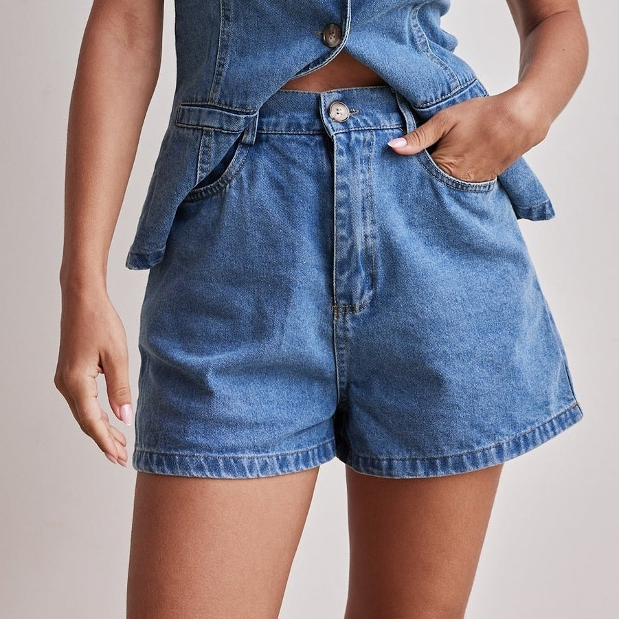 Denim Fashion Casual Sleeveless Women's Suit.